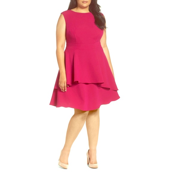 eliza j ruffle fit and flare dress